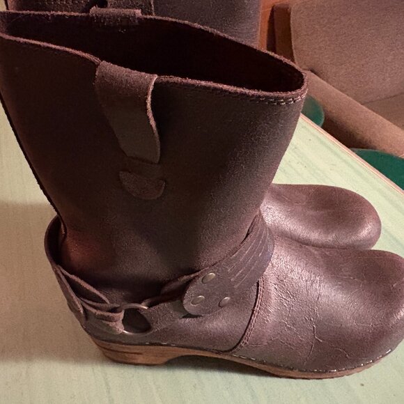 Womens Sanita Brown Leather Clog Boots Size 41 / US 11 - Picture 1 of 12